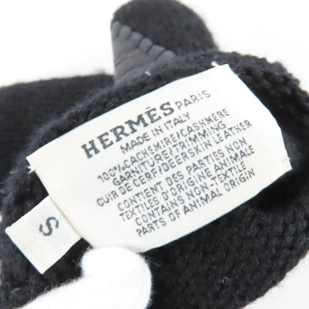 Hermes Baltimore Mittens Cashmere Leather Silver Series Knit Gloves Black — view 9