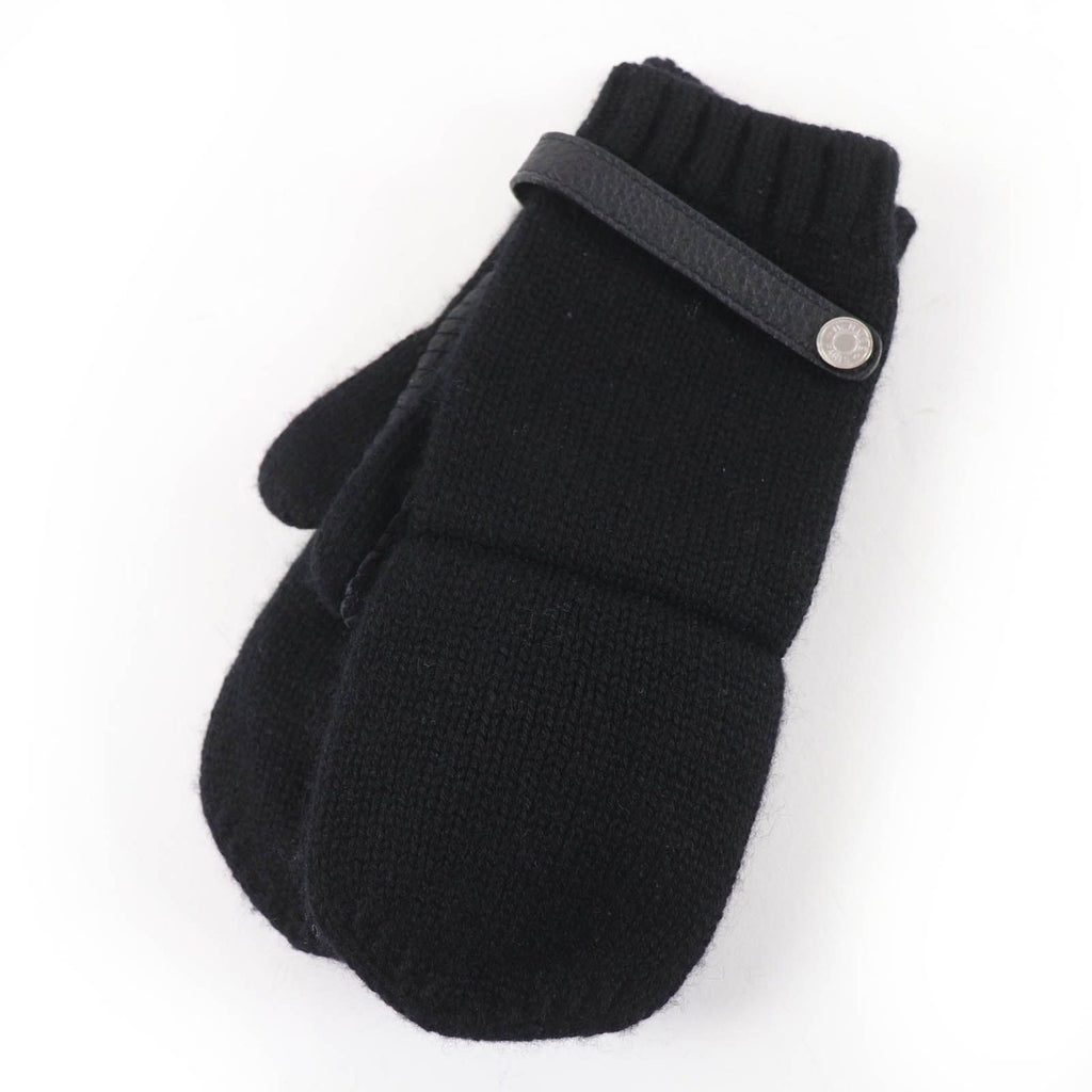Hermes Baltimore Mittens Cashmere Leather Silver Series Knit Gloves Black