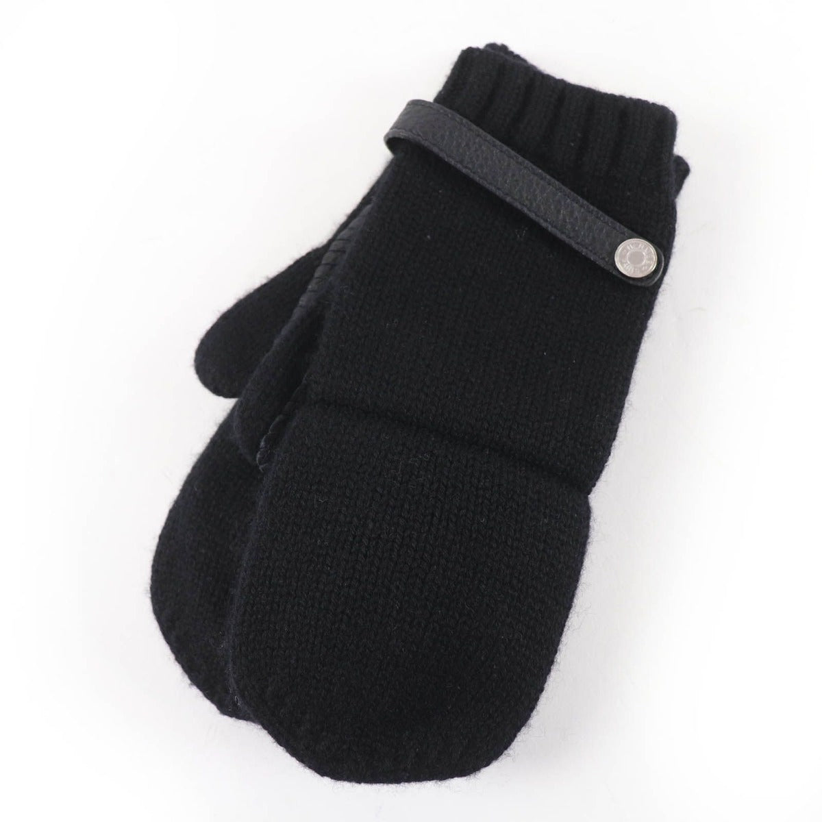 Hermes Baltimore Mittens Cashmere Leather Silver Series Knit Gloves Black