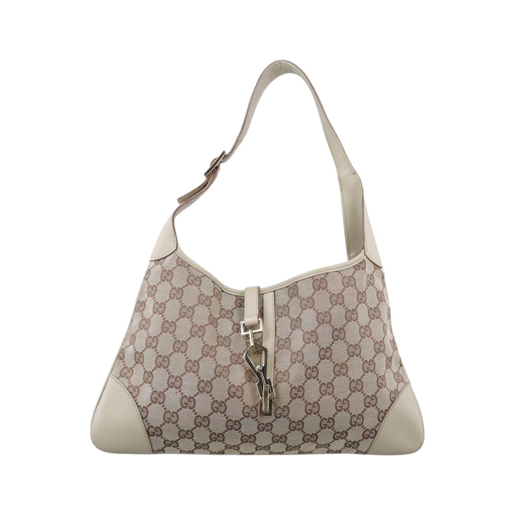 Gucci Jackie Ivory Beige Canvas Leather Handbag