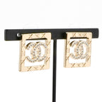 Chanel Earrings Gold Coco Mark Square Quilted Rhinestone — view 8