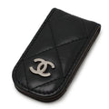 Chanel Quilted Coco Mark Money Clip Billfold Bill Lambskin Leather Black