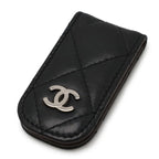 Chanel Quilted Coco Mark Money Clip Billfold Bill Lambskin Leather Black