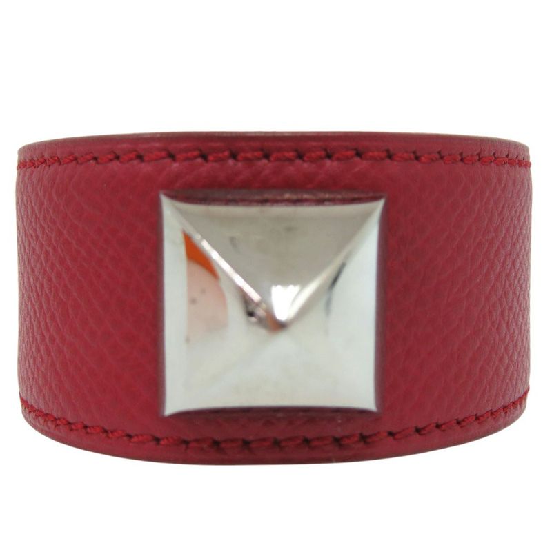 Hermes Medor Bangle Leather Metal Red Engraved D 0564 — view 4