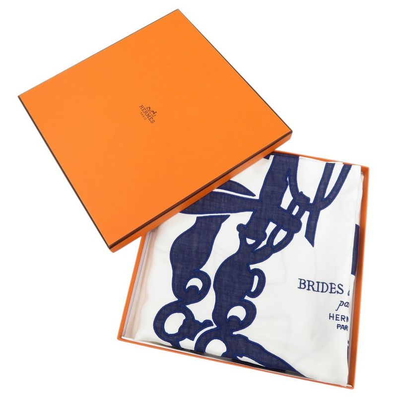 Hermes Carre 90 Brides De Gala Tattoo Cotton Silk Polyester White Navy — view 2