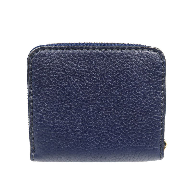Christian Dior Bee Leather Gold Hardware Navy Blue Bifold Wallet 1128 — view 2