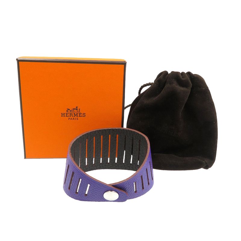 Hermes Petite Ash Bracelet Reversible Vaux Epson Togo Silver Hardware Anemone — view 4