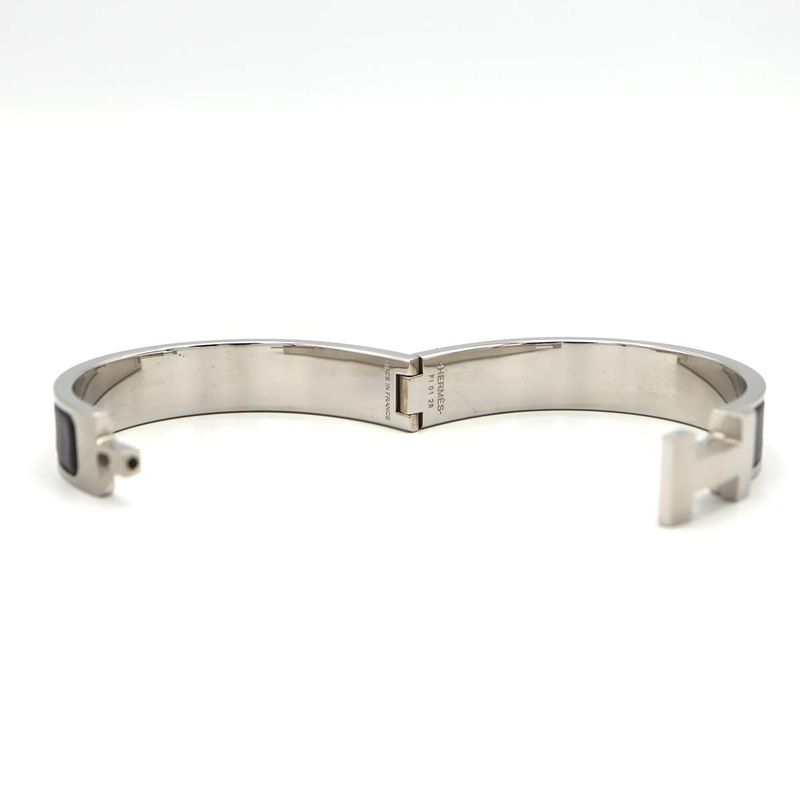 Hermes Click H GM Logo Bangle Bracelet Silver Color And Black Accessories — view 4