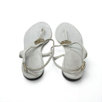 Chanel Sandals Shoes Leather White Gold Coco Mark Rhinestone Strap Thong — view 5