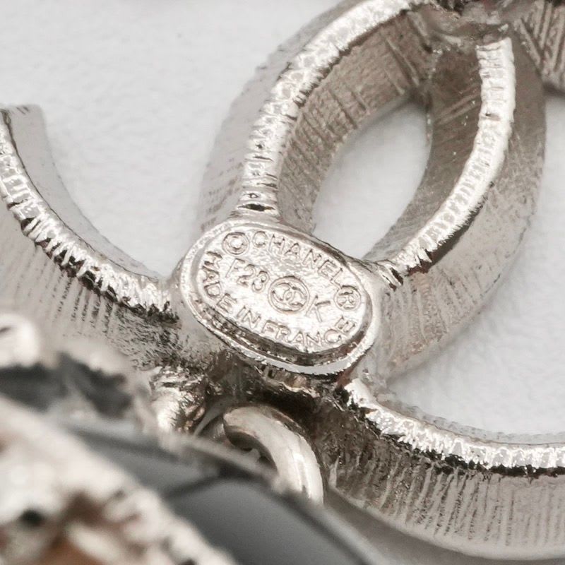 Chanel Earrings Silver Black Coco Mark Rhinestone Flower — view 7