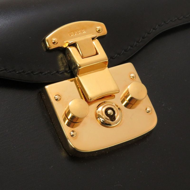 Gucci Lady Lock Leather Black Gold Hardware 000 01 0246 Vanity Bag Handbag — view 8