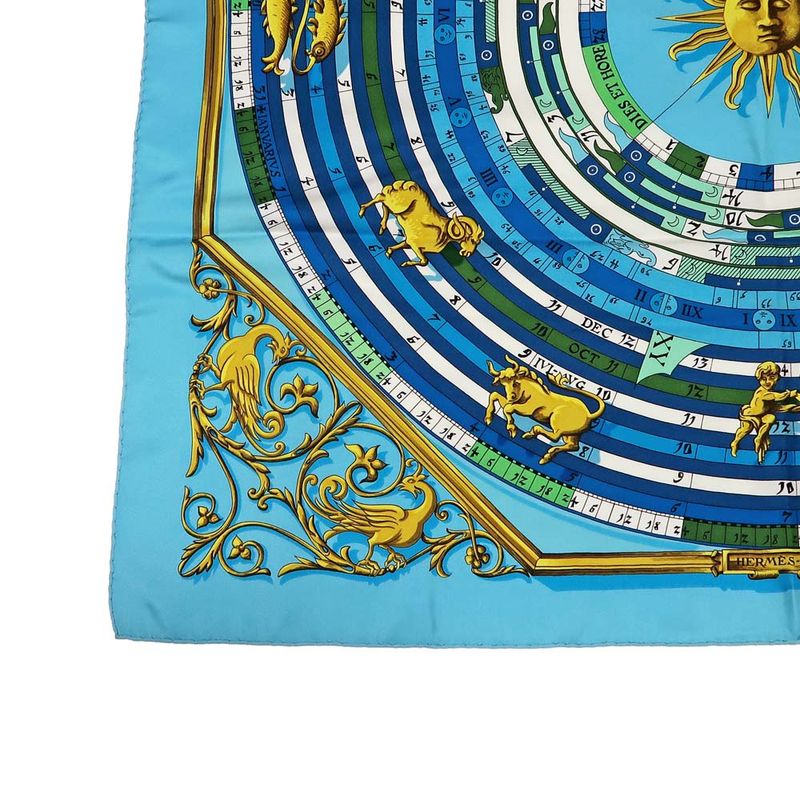 Hermes Carre 90 Scarf DIES ET HORE Astrology 100% Silk Blue Cleaned — view 4