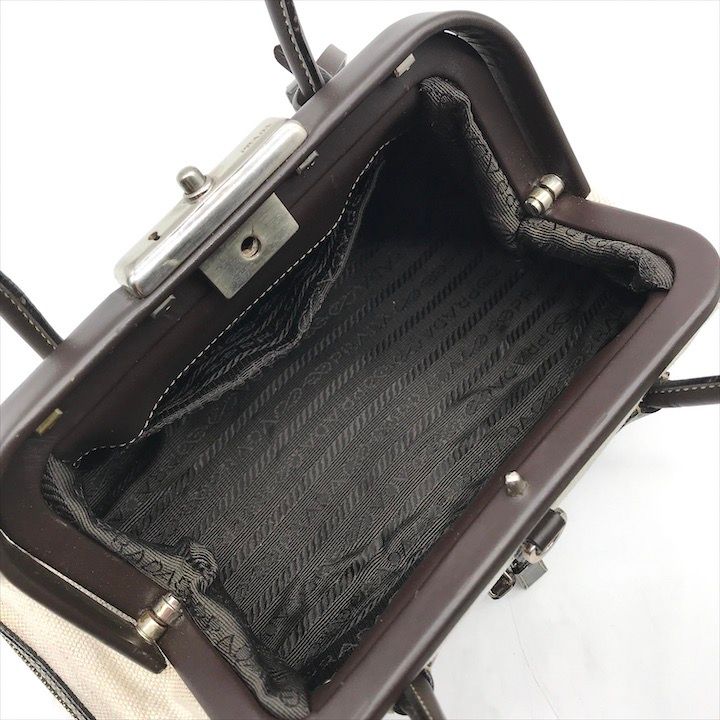 Prada Canvas Leather Mini Hand Bag Clasp Brown — view 8