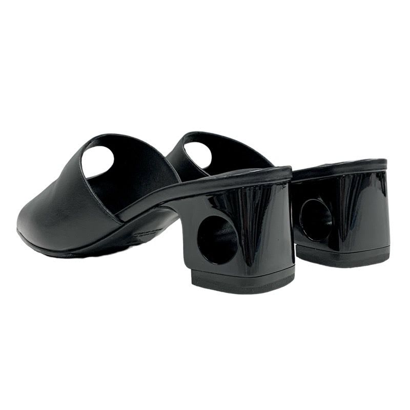 Hermes ELIA Sandals Shoes Leather Black Mule Circle Cut — view 4
