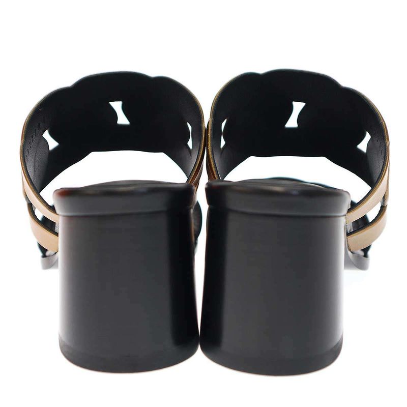 Hermes Gaby Sandals 60 Heel Black Gold 37 1 2 — view 3