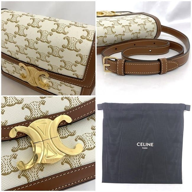 Celine Shoulder Bag White Brown Triomphe — view 2