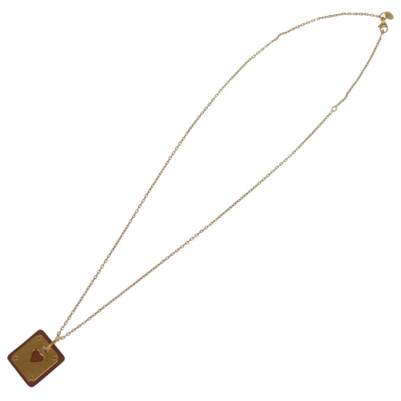 Hermes Ace Of Hearts Leather Metal Brown Necklace 1758 — view 5