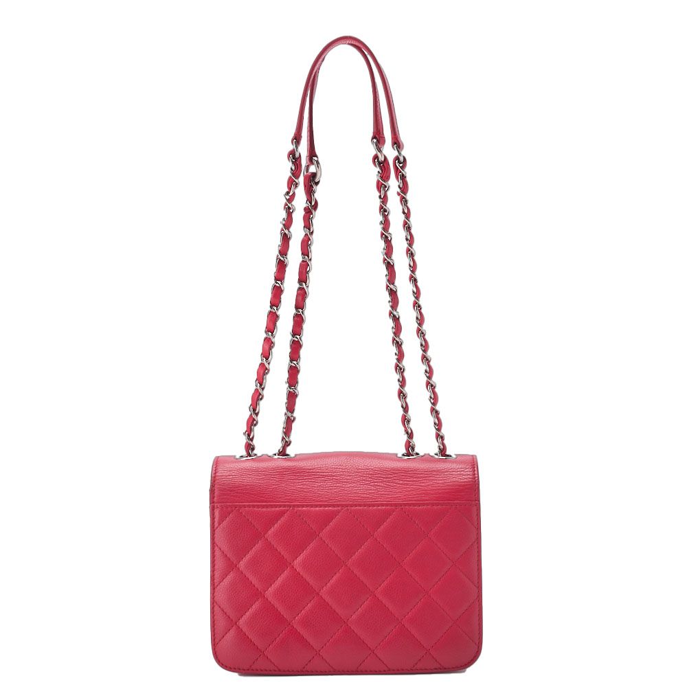 Chanel Quilted Coco Push Lock Chain Shoulder Caviar Leather Red — view 4