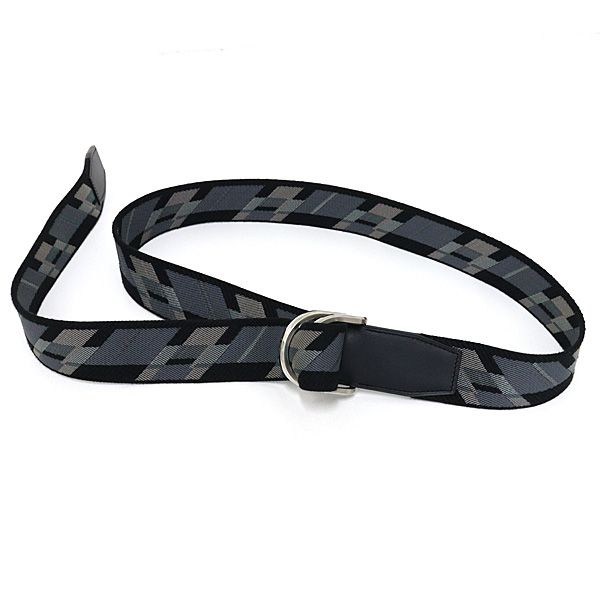 Hermes Double Dring Canvas Belt Black And Gray Silver Hardware Stamped — view 3