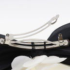 Chanel Camellia Ribbon Satin and Textile Black White Barrette — view 4