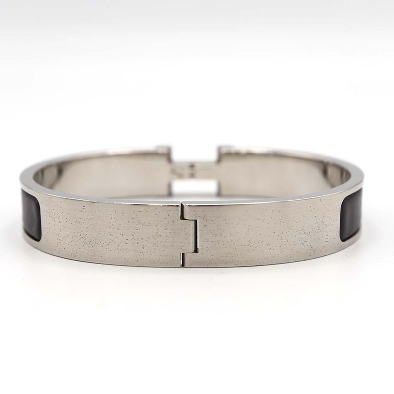 Hermes Click H GM Logo Bangle Bracelet Silver Color And Black Accessories — view 6