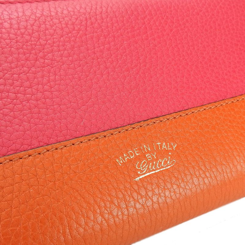 Gucci Long Wallet Bamboo Leather Orange Pink Round Zipper Zippy Bicolor — view 4