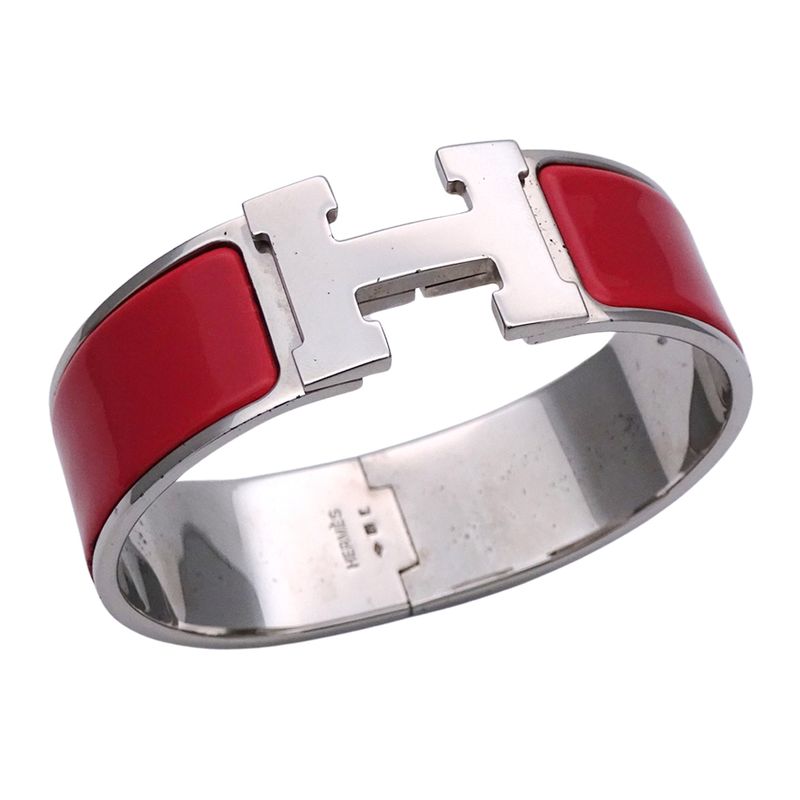 Hermes Bangle Click Classic H GP Silver Red Classy Fashionable — view 4