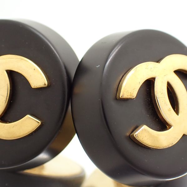 Chanel Earrings 2 8 Coco Mark Black Gold GP Round Large Vintage — view 7