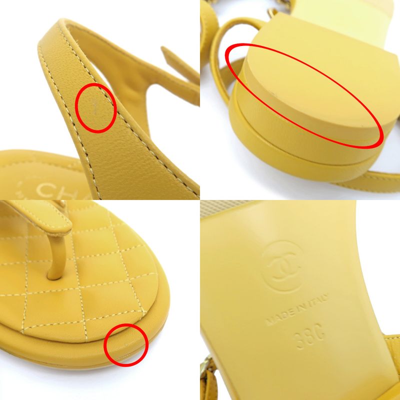 Chanel Flat Sandals Yellow 38 C Visual Coco Mark Shoes — view 9
