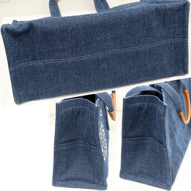 Celine Tote Shoulder Bag Large Cabas Denim Canvas Blue Ef707 — view 7