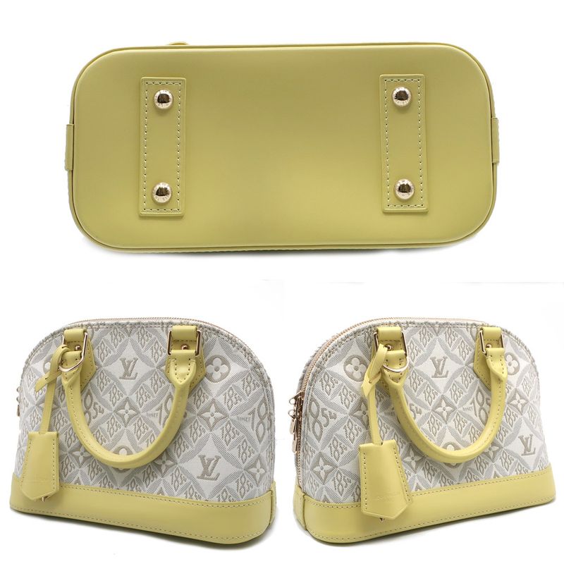 Louis Vuitton Alma BB Canvas Leather Light Gray Yellow Handbag — view 7
