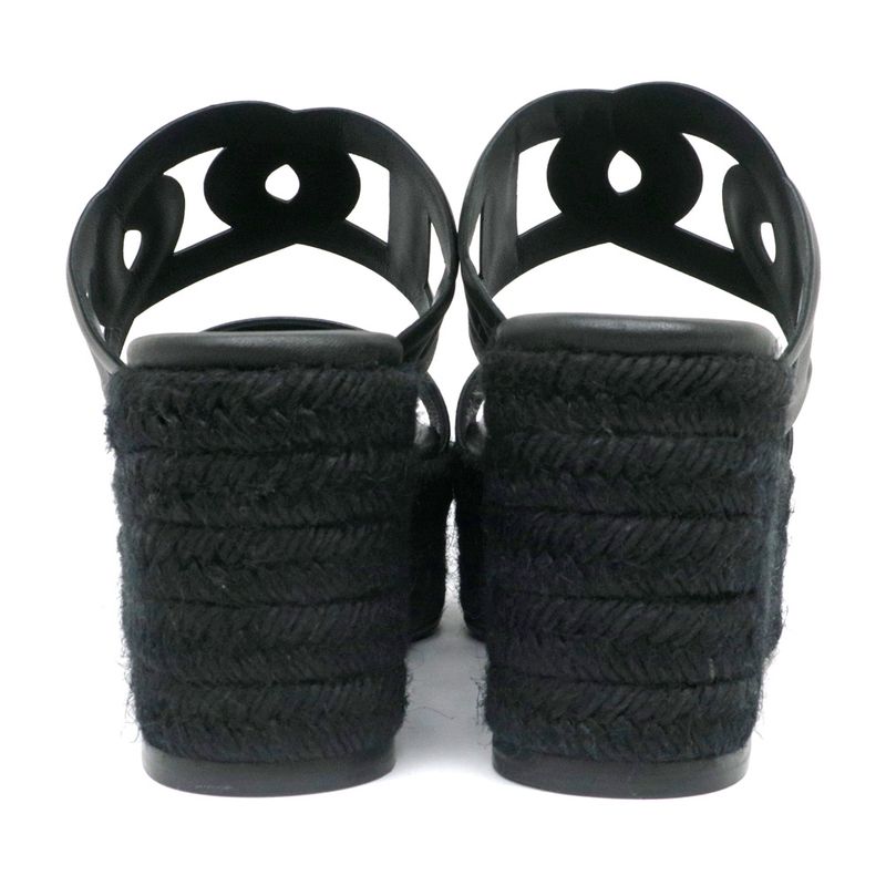 Hermes Espadrille Itea Sandals Rope Wedge Heel Black 38 Shoes — view 6