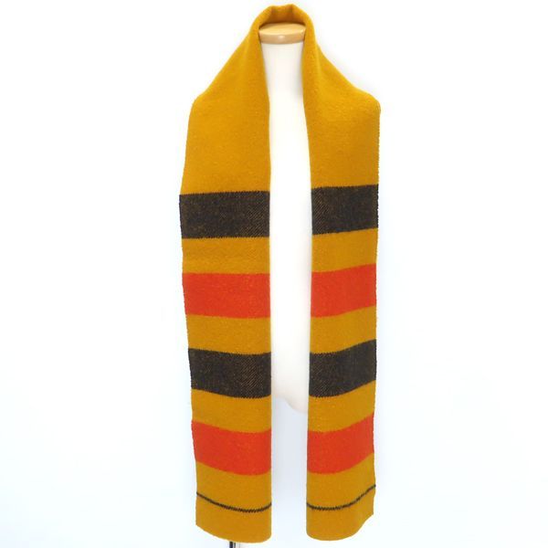 Hermes Cabas Wool Muffler Striped Mustard Yellow Scarf — view 2