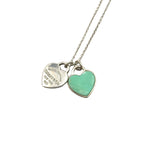 Tiffany & Co Blue Double Heart Tag Enamel Silver Light Necklace
