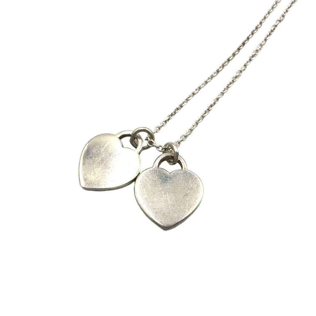 Tiffany & Co Blue Double Heart Tag Enamel Silver Light Necklace — view 2