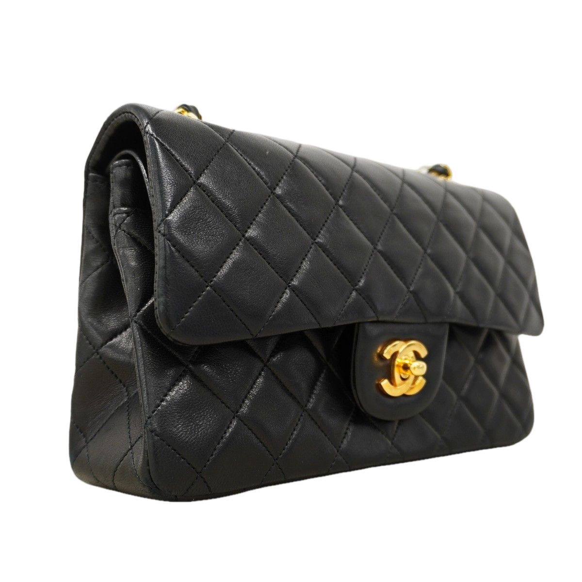Chanel Shoulder Bag Quilted Lambskin Black Gold — view 2