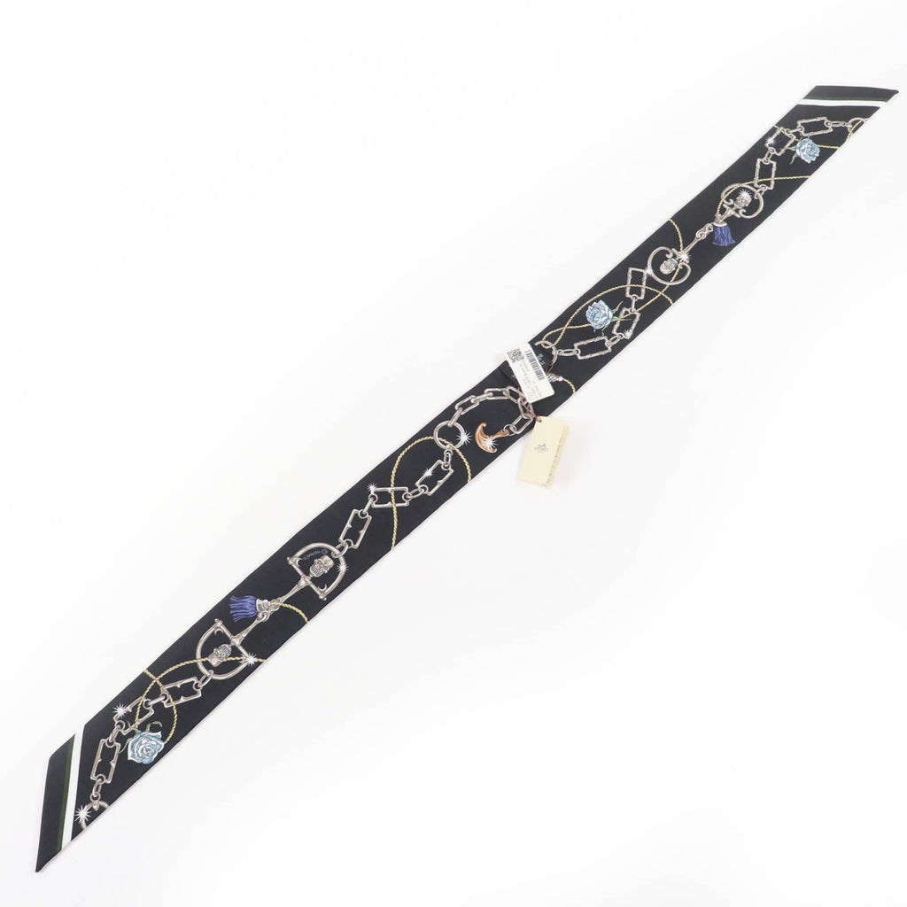 Hermes Twilly Serafette Silk Khaki Fonce White Black Scarf — view 4