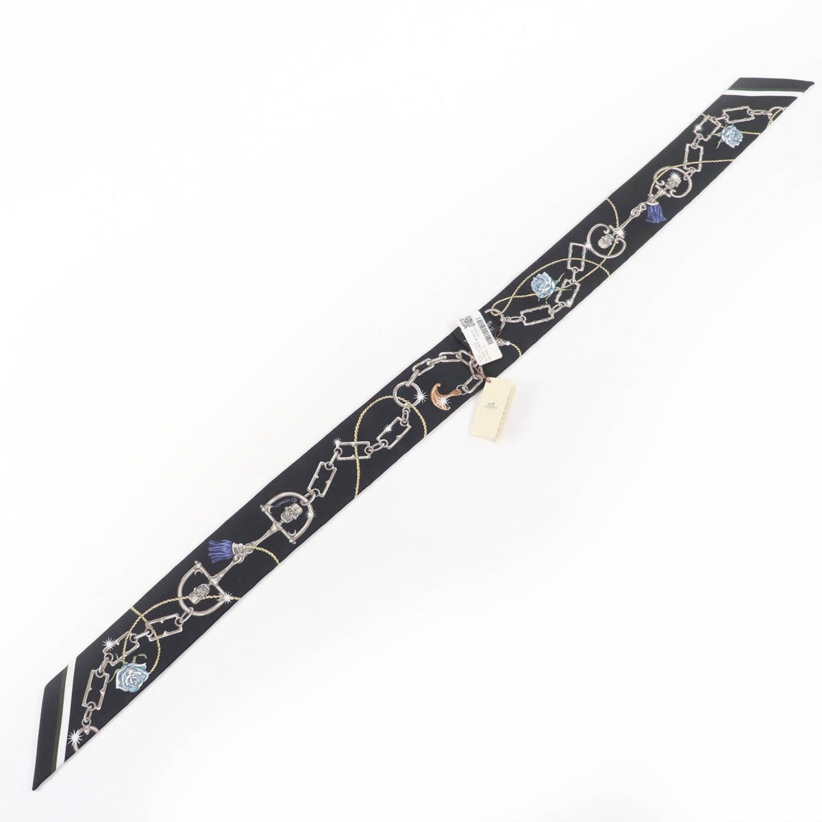 Hermes Twilly Serafette Silk Khaki Fonce White Black Scarf — view 4