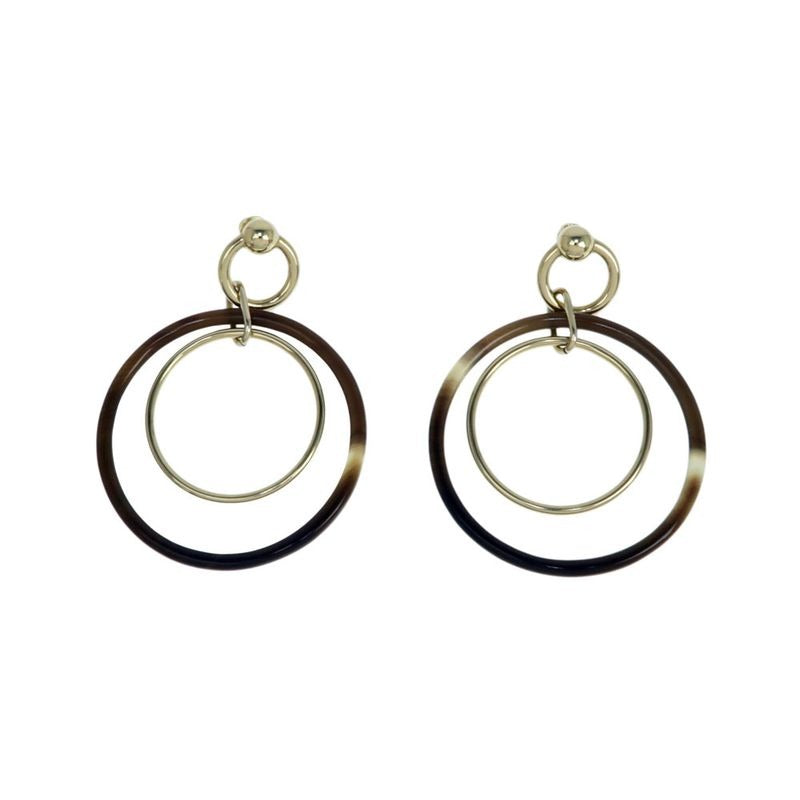 Hermes Amulet Duo Earrings Buffalo Horn Brown Gold Hardware Accessories