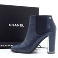 Chanel Short Boots 36 Side Gore Leather Navy Coco Mark