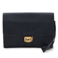 Hermes Pochette Jet Clutch Business Fjord Leather Navy Gold