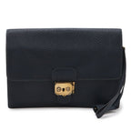 Hermes Pochette Jet Clutch Business Fjord Leather Navy Gold