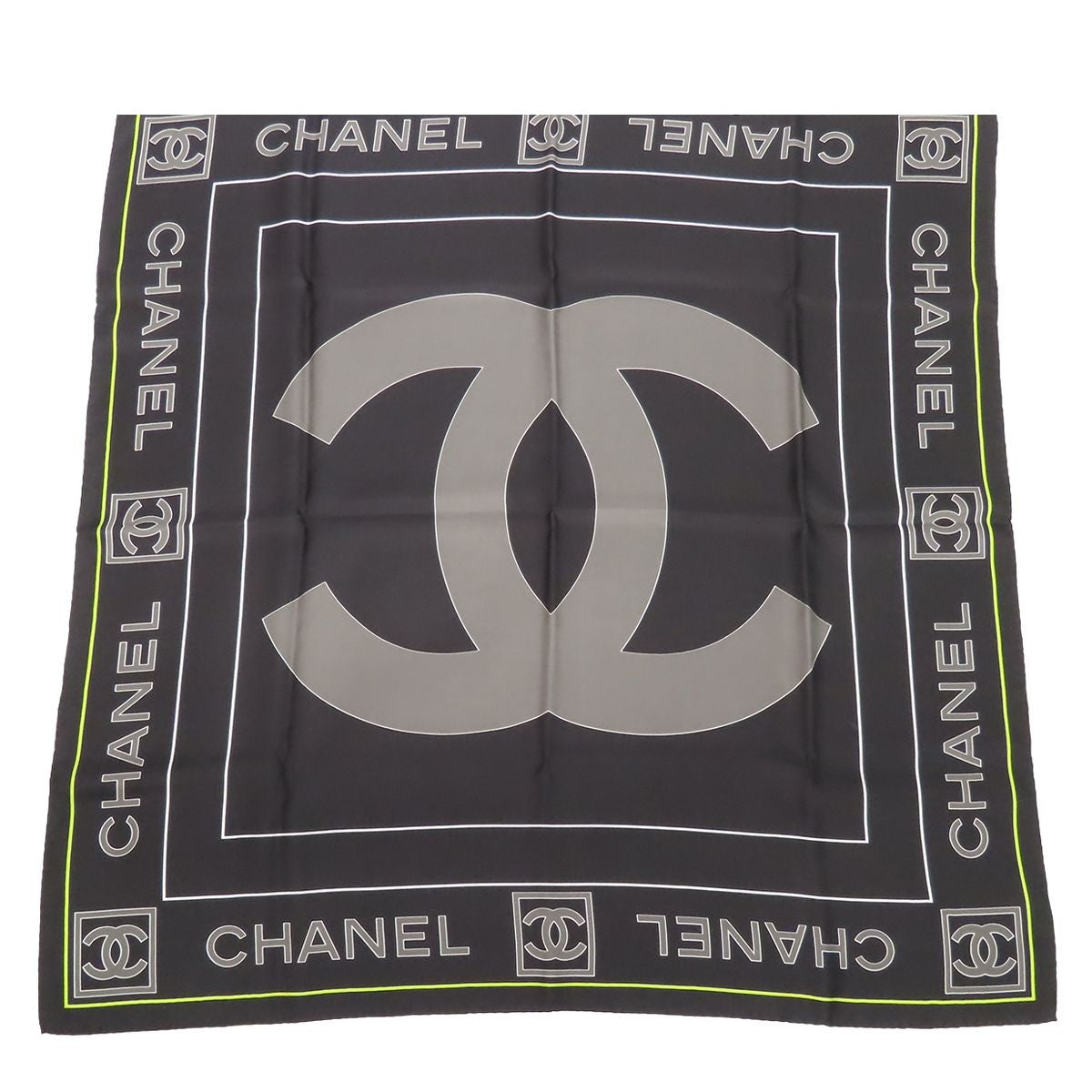 Chanel Scarf Black Silk CC Logo