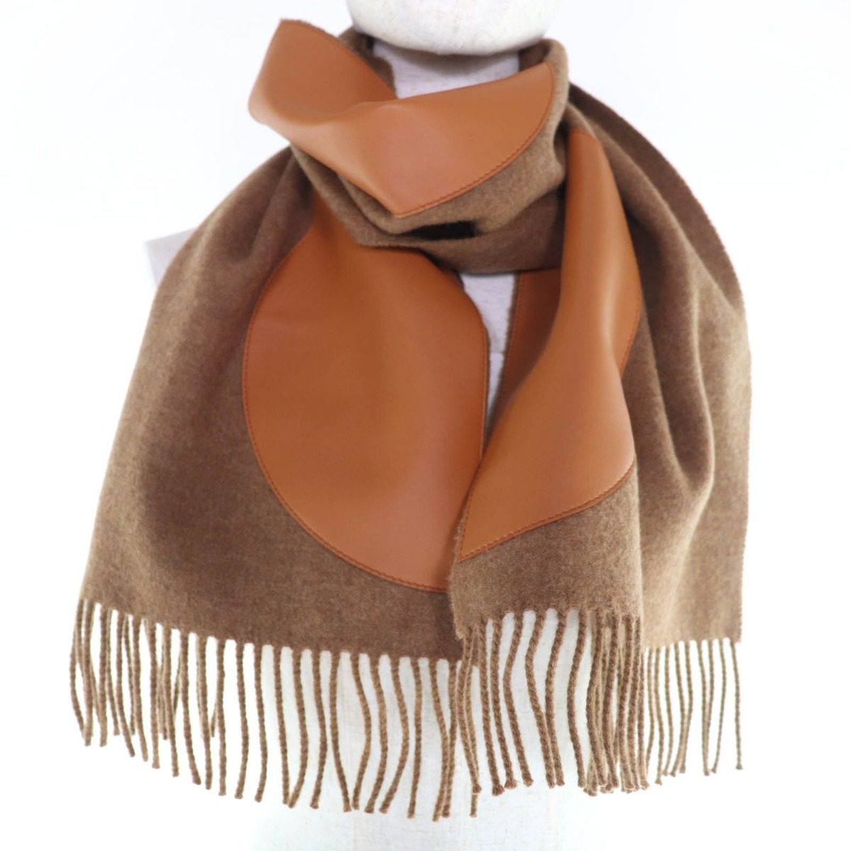 Hermes Pois Cuir Cashmere Lamb Leather Patchwork Scarf Brown — view 4