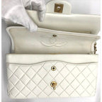 Chanel CC Logo Turnlock Lambskin Double Flap Chain Shoulder Bag White — view 7