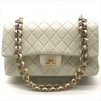 Chanel CC Logo Turnlock Lambskin Double Flap Chain Shoulder Bag White