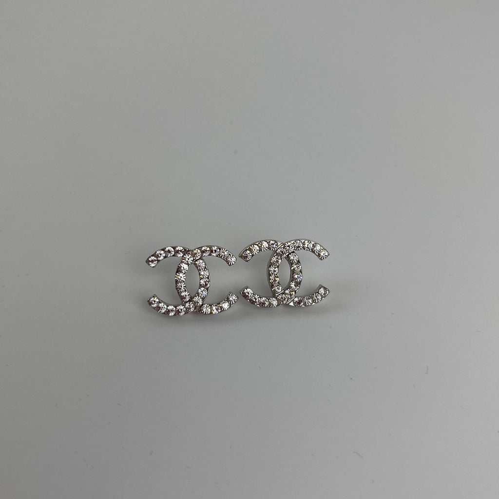 Chanel CC Logo Earrings Silver Vintage