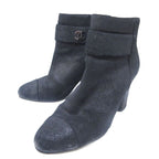 Chanel Suede Coco Mark Short Boots Heel Side Zip Black 36