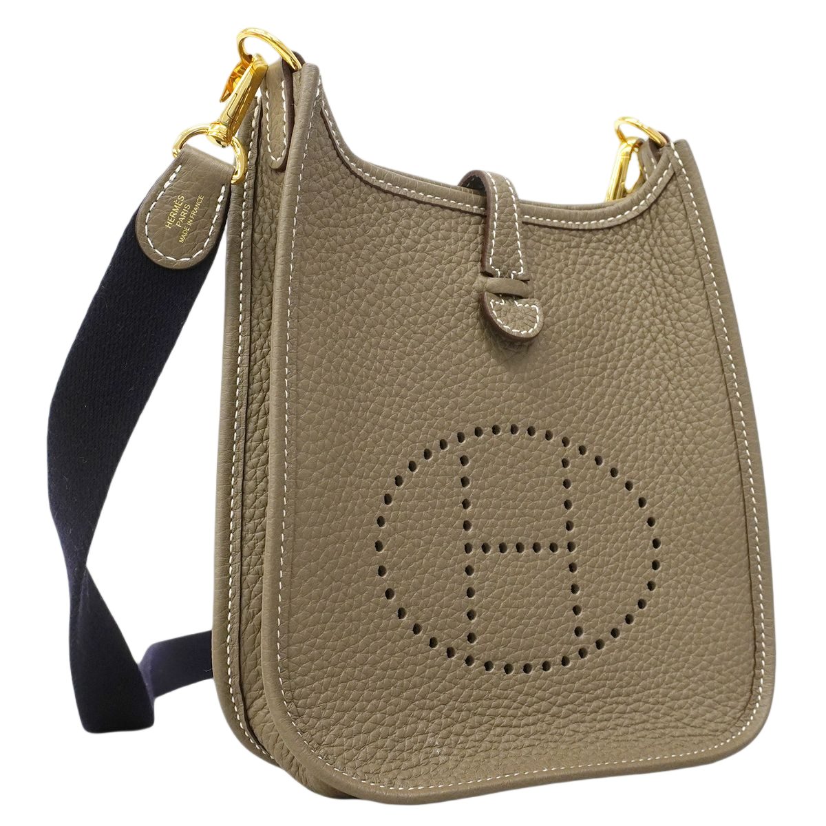 Hermes Shoulder Bag Evelyne TPM Taurillon Clemence Etoupe Gold — view 2
