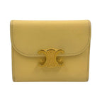 Celine Small Flap Triomphe Leather Light Yellow Trifold Wallet Gold
